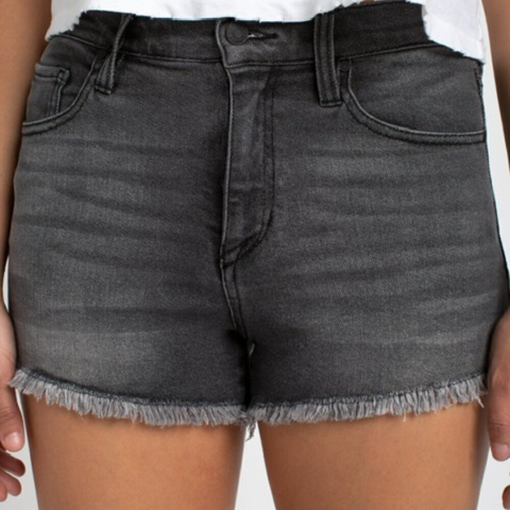 Celebrity Pink Women's Juniors 9/29 Cutoff Shorts Washed Black Stretch Denim Raw